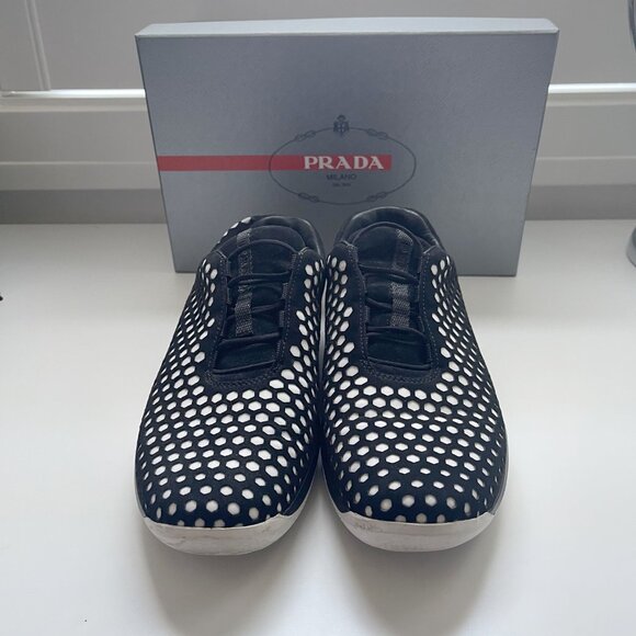 PRADA Black and White Slip-On Sneaker - Picture 3 of 9